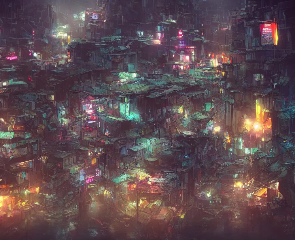 Prompt: the city of kathmandu in a dystopian future, rainfall, night, neon lights, concept art, highly detailed, cinematic, from far away