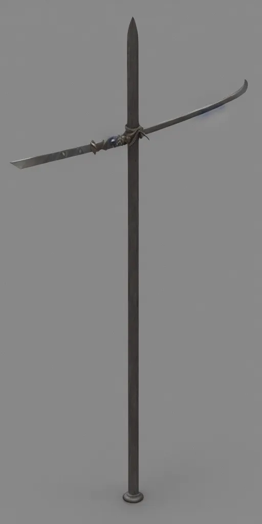 Image similar to a 3d model of a long sword, positioned vertically in the center, with dragon like handle