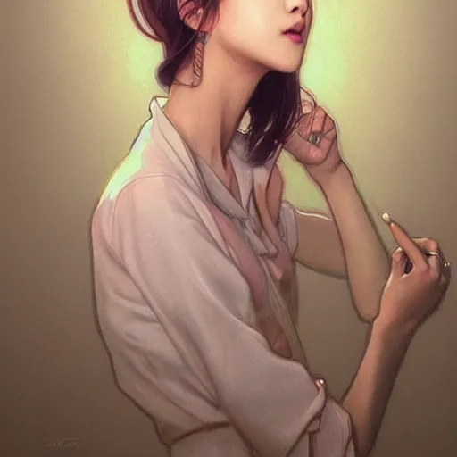 Image similar to portrait of kpop idol, expressive pose, lively expression, a pastel by chip zdarsky, trending on pinterest, mingei, full body, stylish, intricate, elegant, rose tones, highly detailed, digital painting, artstation, concept art, smooth, sharp focus, illustration, art by artgerm and greg rutkowski and alphonse mucha