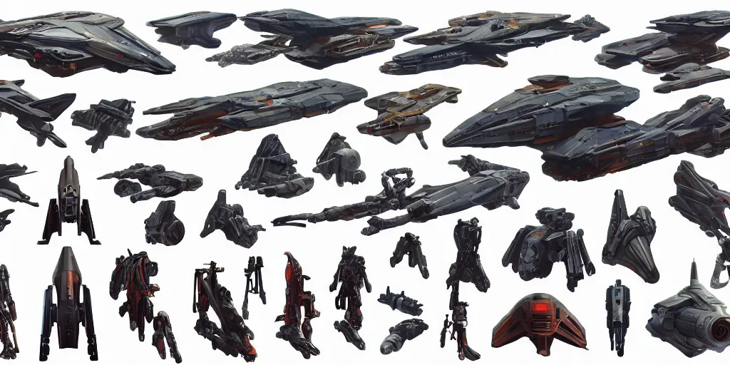 Image similar to collection of futuristic sci - fi props and gadget, items, hard surface, kitbash, parts, exploration of shape and forms, in watercolor gouache detailed paintings, star citizen, modular, pieces, moebius, weapon, guns, destiny, big medium small, insanely details, wes anderson, bungie, star wars, simon stalenhag, no man's sky