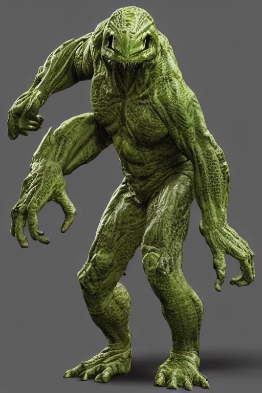 Image similar to hulking alien with reptilian and stone skin, giant claws