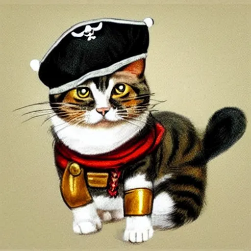 Image similar to a cat dressed as a pirate