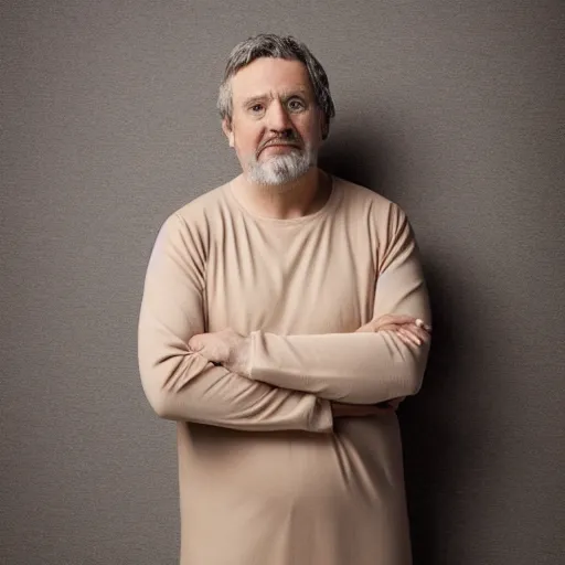 Prompt: richard iv the roman king, real human wearing beige cashmere pyjama, soft studio lighting, sigma lens photo,