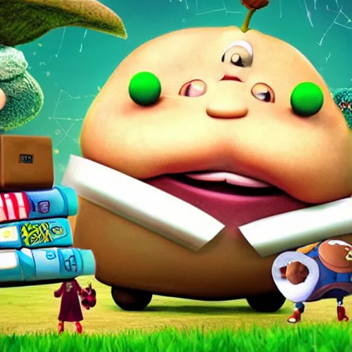 Image similar to a still from the movie the nutty professor crossover with the game katamari damacy