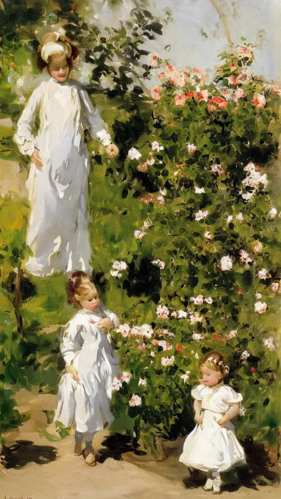 Prompt: beautiful young julee wear alace dress in a botanical yard set near a persian pot by john singer sargent