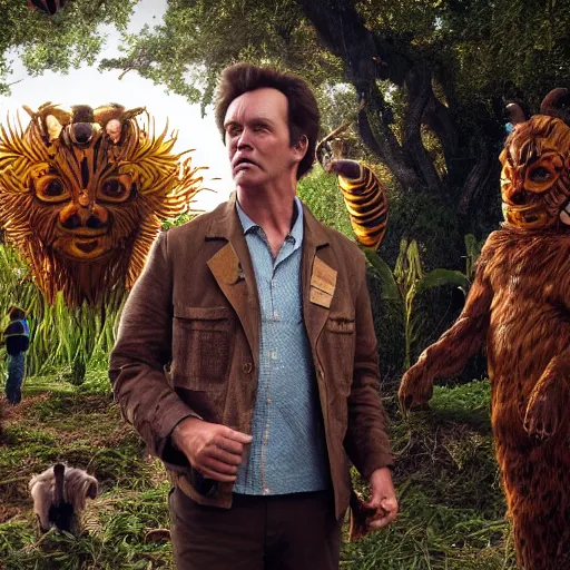 Image similar to hyperrealistic dslr film still of ace ventura pet detective in the wicker man, bees,, stunning 8 k octane comprehensive 3 d render, inspired by istvan sandorfi & greg rutkowski & unreal engine, perfect symmetry, dim volumetric cinematic lighting, extremely hyper - detailed, extremely lifelike attributes & lifelike texture, intricate, masterpiece, artstation, stunning