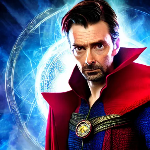 Prompt: David Tennant as Dr. Strange, professional photography, 8k, marvel, detailed