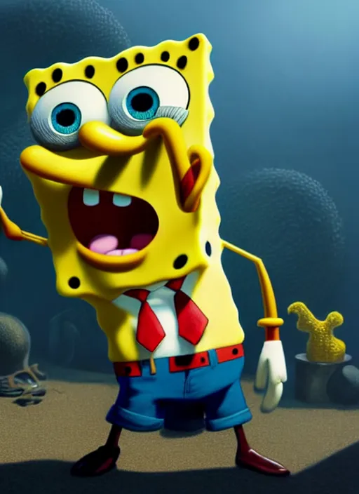 Image similar to spongebob with the face of samuel l jackson, digital art, fantasy art, octane render, unreal engine, high detail, very realistic, by greg rutkowski. by james gurney