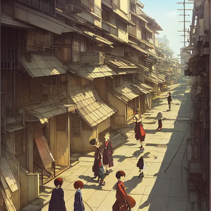 Image similar to empty tokyo neighborhood, spring, in the style of studio ghibli, j. c. leyendecker, greg rutkowski, artem