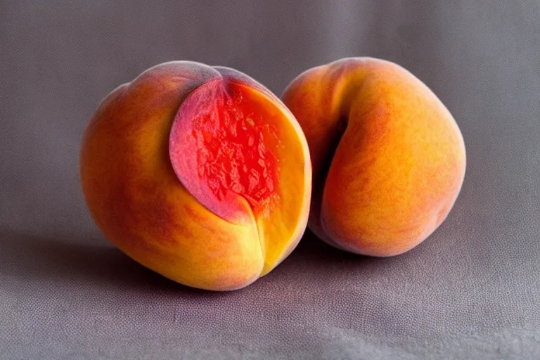 Image similar to a peach with eyes and a queen crown photo