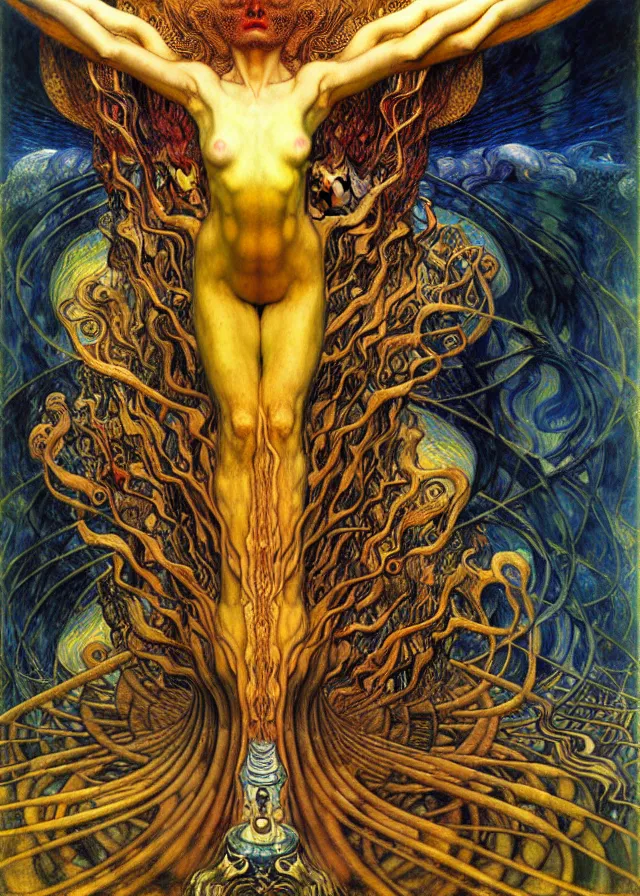 Image similar to Divine Chaos Engine by Karol Bak, Jean Delville, William Blake, Gustav Klimt, and Vincent Van Gogh, symbolist, visionary