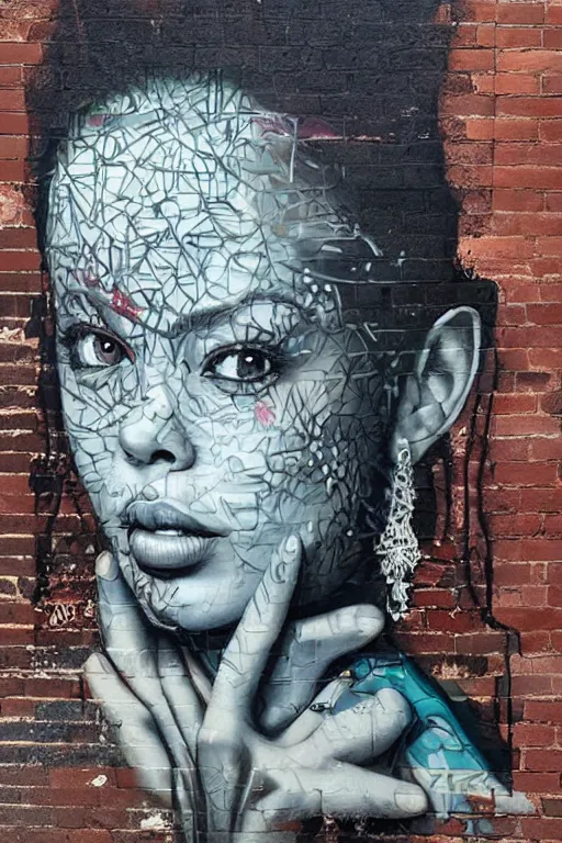 Image similar to a highly detailed beautiful portrait in the style of graffiti street art