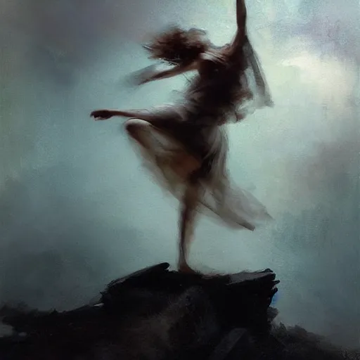 Prompt: painting of a beautiful surreal Harpey, dancing on a cloud, by Jeremy Mann and Jason Jenicke, detailed, stylized, loose brush strokes, intricate, realistic, exaggerated lighting, sense of scale, ferocious, sensual