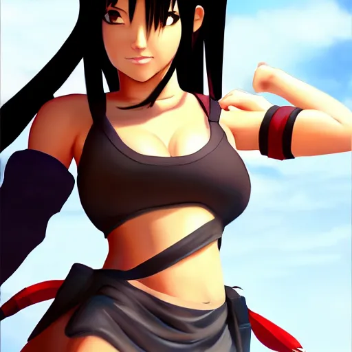 Image similar to high quality tifa lockhart dressed as avatar aang, trending on artstation