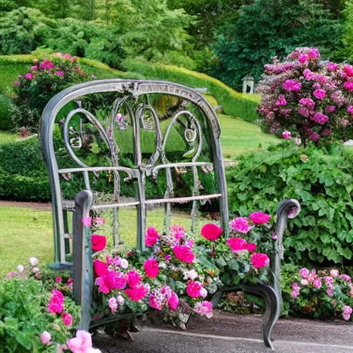 Image similar to beautiful english rose garden with ornate bench