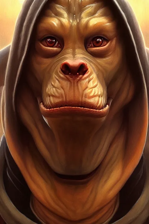 Image similar to vladimir putin as jar jar binks from star wars, realistic portrait, symmetrical, highly detailed, digital painting, artstation, concept art, smooth, sharp focus, illustration, cinematic lighting, art by artgerm and greg rutkowski and alphonse mucha