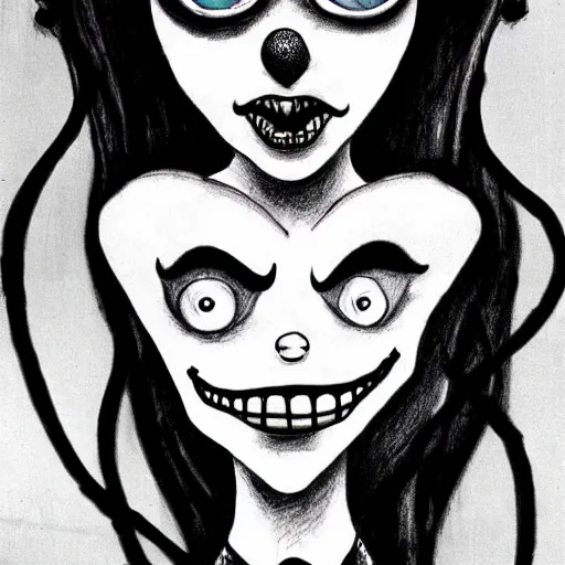 Prompt: drawing by tim burton of a clown, corpse bride style