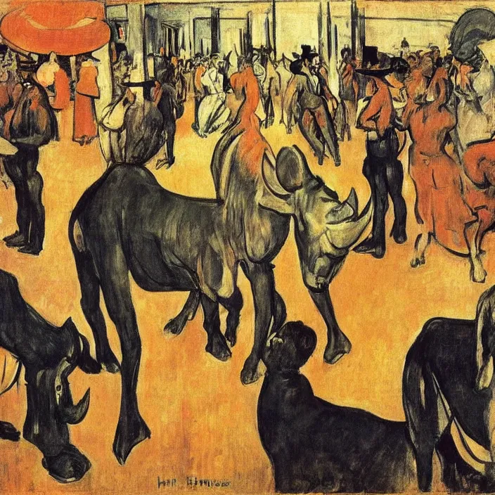 Image similar to meeting of the rhino people. henri de toulouse - lautrec, max beckmann