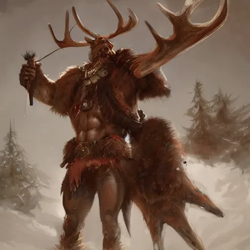 Prompt: anthropomorphic moose barbarian by greg rutkowski