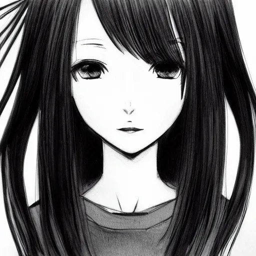 Image similar to anime girl headshot profile picture, black and white sketch, drawn in ballpoint pen, made by WLOP, trending on artstation