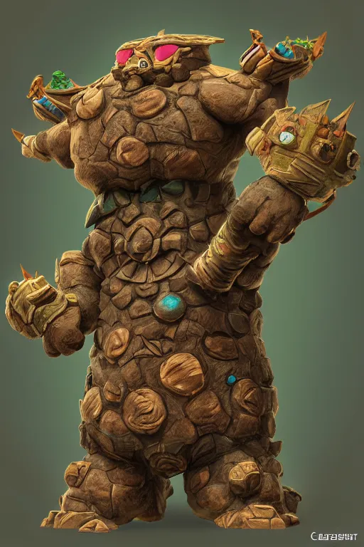 Image similar to zelda fantasy art giant golem troll wood rock greeble gemstone, global illumination ray tracing hdr fanart arstation by sung choi and eric pfeiffer and gabriel garza and casper konefal bastion forged hardmesh lisa frank zbrush central