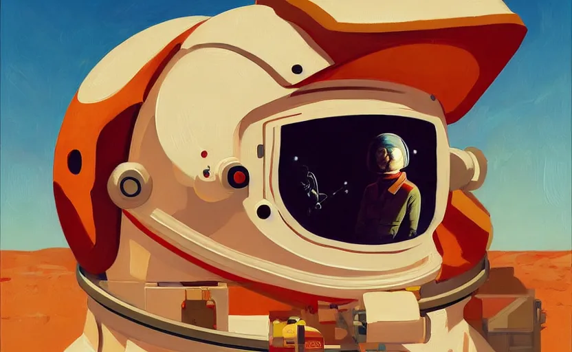 Image similar to Portrait of a Astronaut woman engineer with helmet, very coherent, painted by Edward Hopper, painted by James Gilleard, airbrush, art by JamesJean