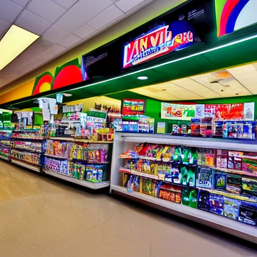 Image similar to Marvels Vision working as a 7/11 cashier, wide wide shot, very detailed, hdr photograph, beautiful lighting