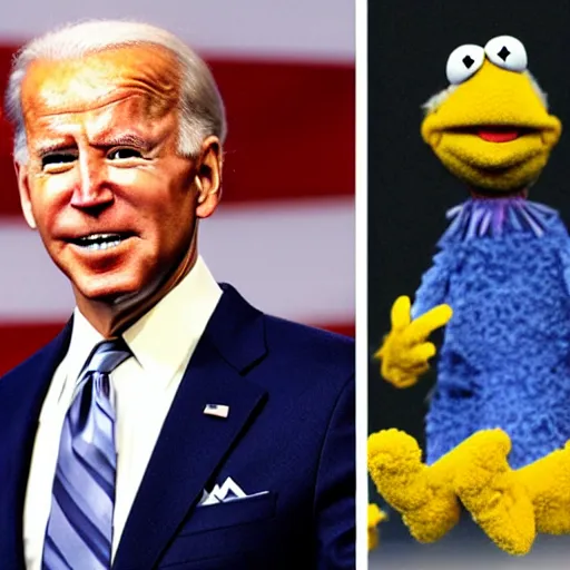 Prompt: muppet like puppet of joe biden,