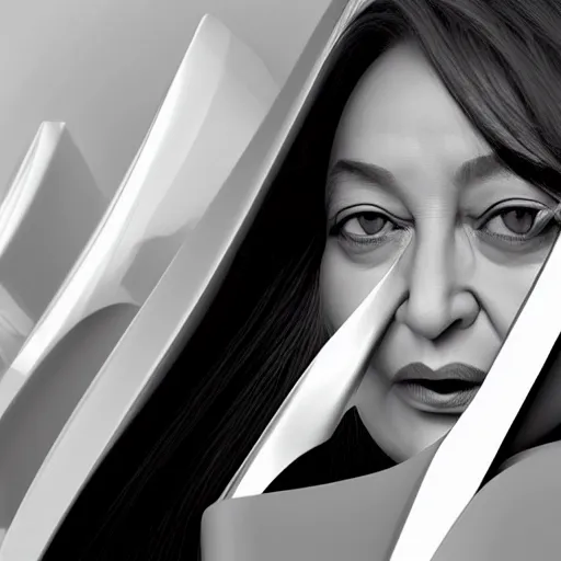 Image similar to woman face as zaha hadid architecture photo realistic symmetrical