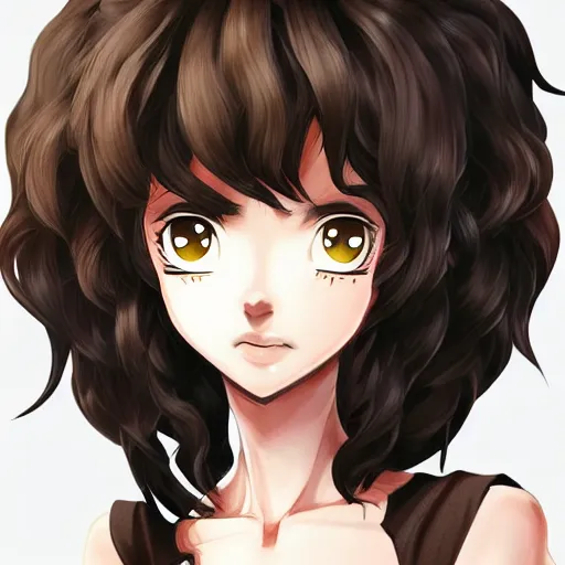 Image similar to A brown skinned woman with black curly hair as an anime character, highly detailed, artstation