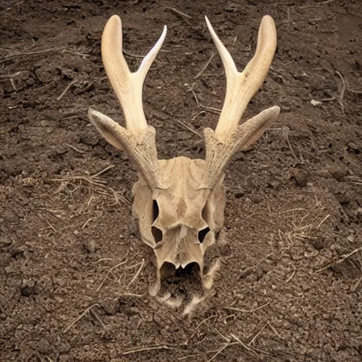 Prompt: high resolution photograph of a jackalope skull