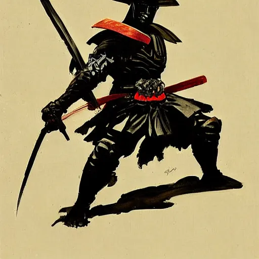 Image similar to a dark samurai painted by Frank Frazetta