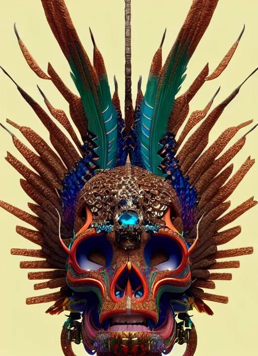 Image similar to a wlop 3 d portrait of a goddess, 8 k micro details beautiful intricate highly detailed quetzalcoatl skull and feathers. fire, galaxy, artwork by tooth wu and wlop and beeple and greg rutkowski, trending on artstation,