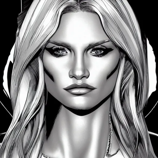 Prompt: abbey lee kershaw as emma frost, symmetrical facial features, 8 k intricate detail, golden ratio, in the style of alan davis, arnold rendering,