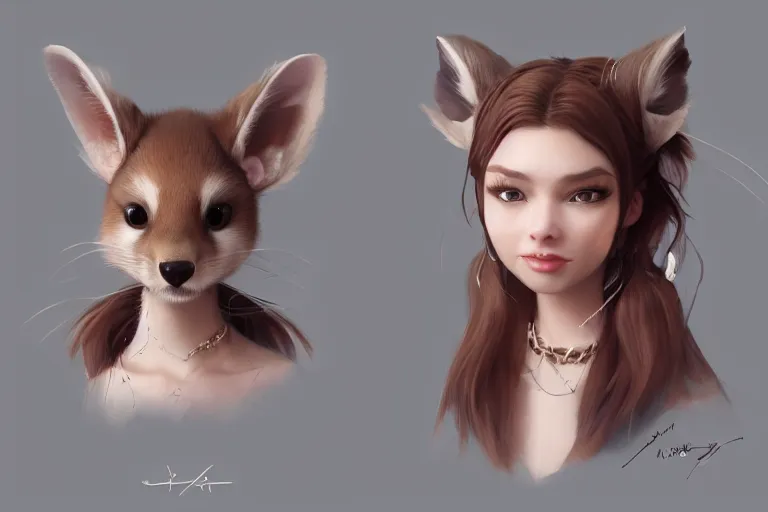 Image similar to marten animal wearing jewlery with cute hairstyle, made by Stanley Artgerm Lau, WLOP, Rossdraws, ArtStation, CGSociety, concept art, cgsociety, octane render, trending on artstation, artstationHD, artstationHQ, unreal engine, 4k, 8k,