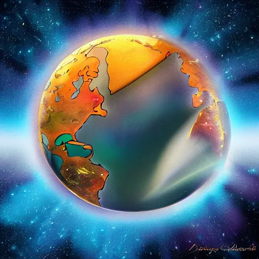 Image similar to earth surrounded by electron cloud, digital art, art station, illustration