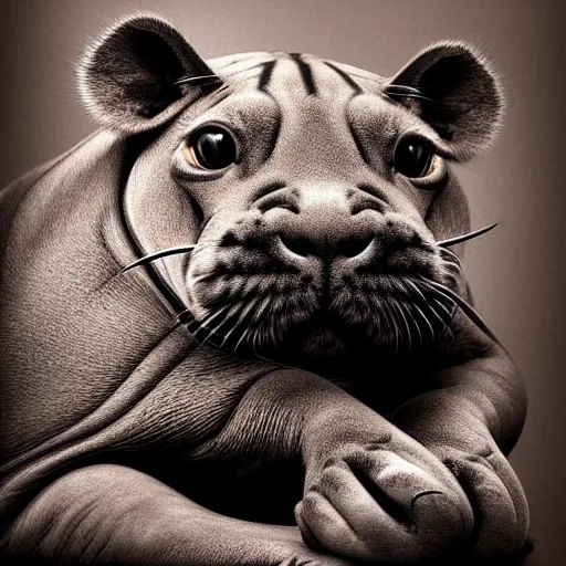 Prompt: a feline hippo - cat - hybrid. animal photography,