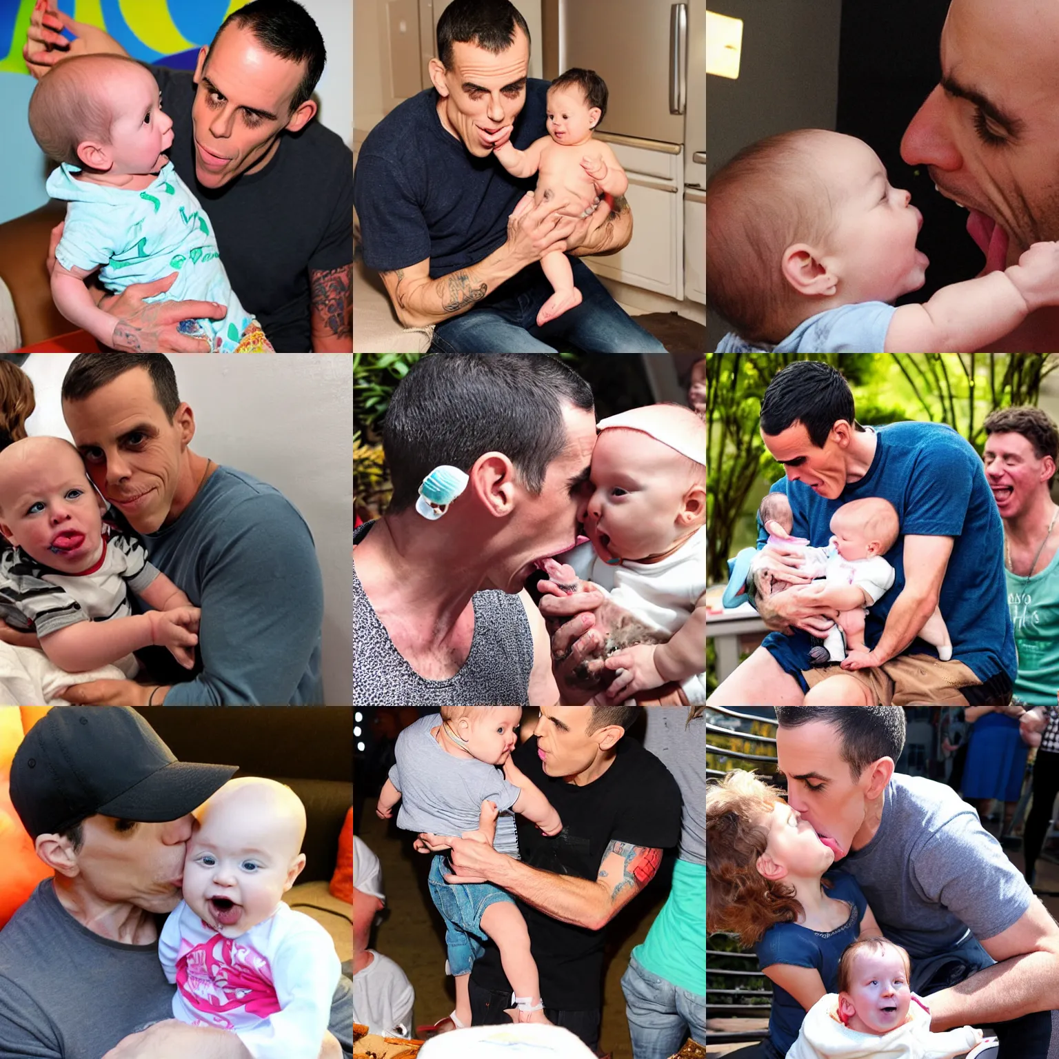 Prompt: Steve o licking a baby