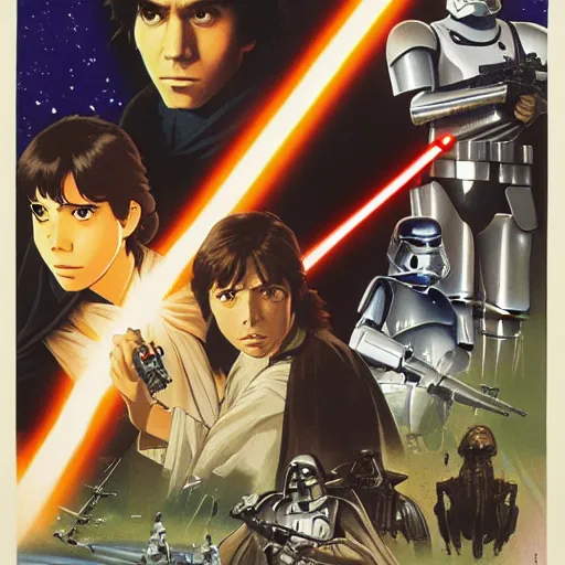 Image similar to film still Poster of Star Wars Return of the Jedi Artwork by Dice Tsutsumi, Makoto Shinkai, Studio Ghibli