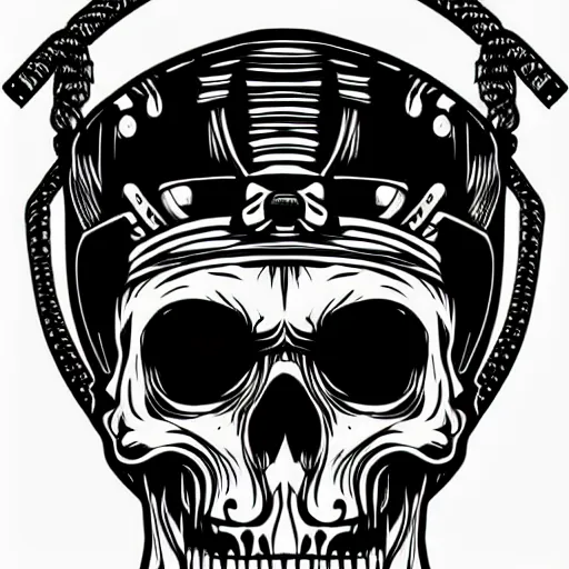 Image similar to illustrator logo of a skull wearing a japanese samurai helmet, digital art, vector graphics, award winning logo, intricate detail