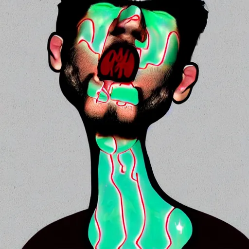 Prompt: man with a tab of acid on his tounge, digital art by mad dog jones