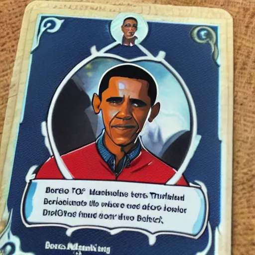 Prompt: Magical Barack Obama, collectible trading D&D card