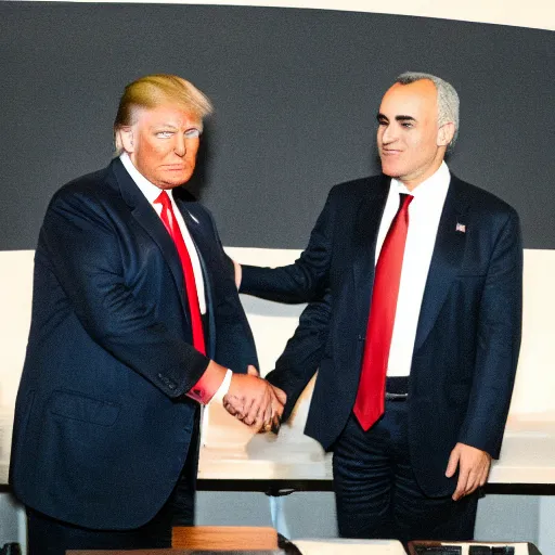 Prompt: donald trump and garry kasparov shaking hands