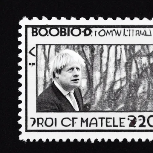 Prompt: boris johnson on a vintage mailing stamp