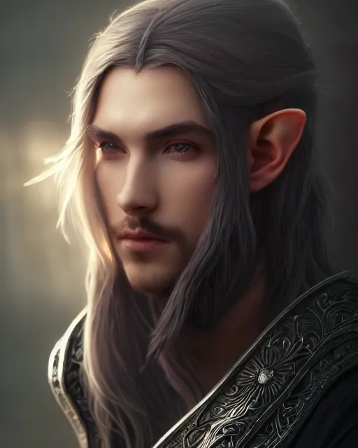Portrait Beautiful Male Elf Long Hair Elegant Stable Diffusion