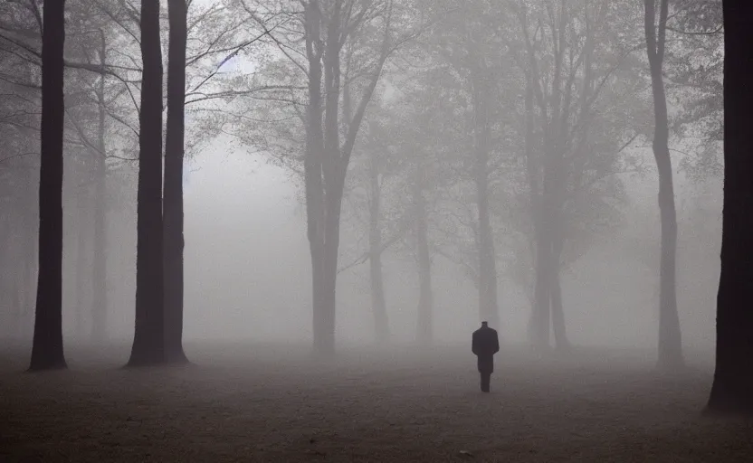 Image similar to cinematic shot of a lonely man with broken heart, moody scene from being john malcovich directed by charlie kaufman ( 2 0 0 1 ), foggy volumetric light morning, anamorphic lenses, kodak color film stock