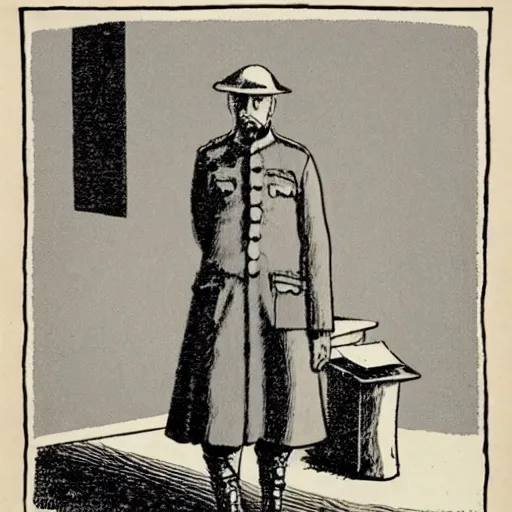 Image similar to portrait still of a ww 1 army surgeon, art style by edward gorey,