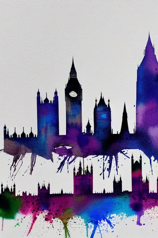 Prompt: minimalist watercolor splash ink art of london skyline
