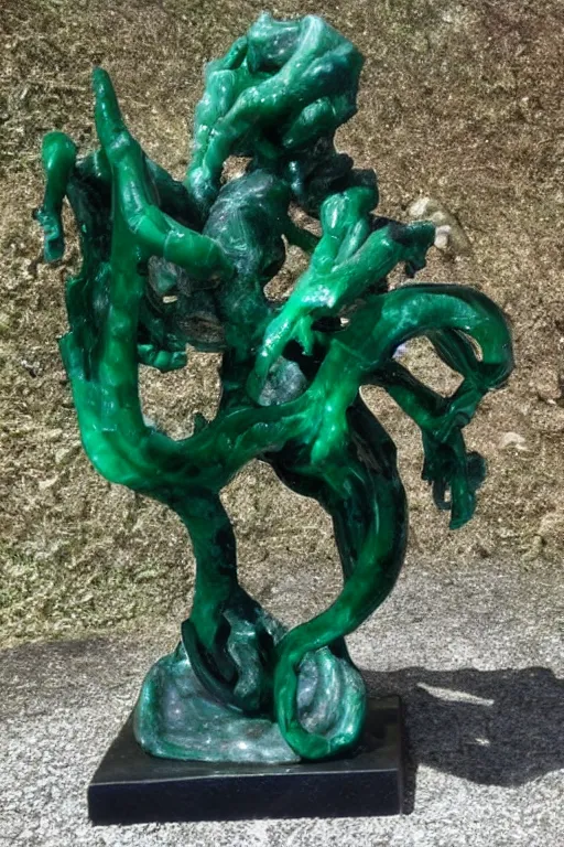 Image similar to emerald and black marble statue of the eldritch fungus god thing