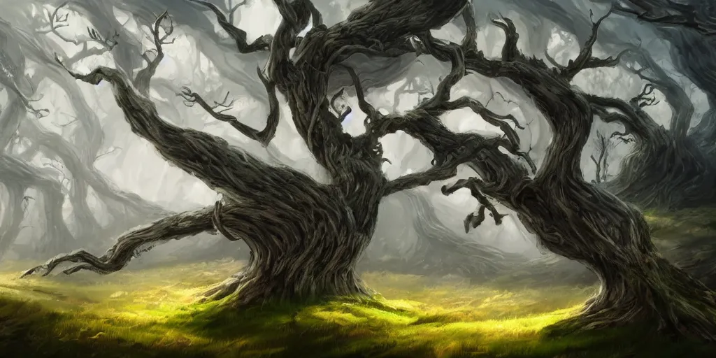 Image similar to windswept trees, high quality fantasy art, 4k